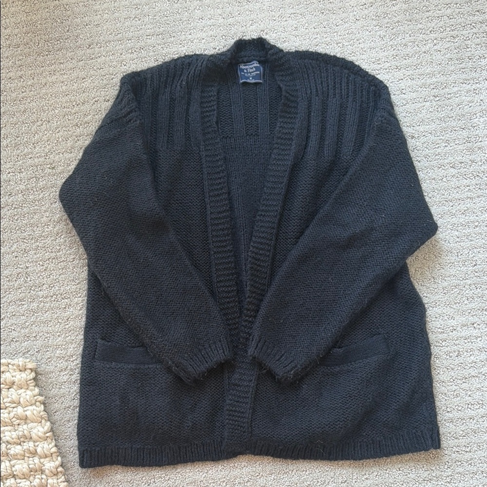 Abercrombie & Fitch Cozy Black Open-Front Knit Cardigan